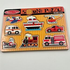 Melissa and Doug Vehicles Wooden Sound Puzzle 8 Piece Interactive Board Works